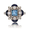 Bague style Art déco aigue-marine diamants saphirs