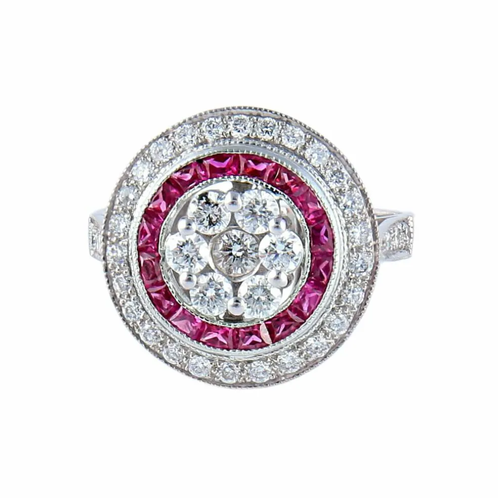 Bague style Art Déco Diamants et Rubis