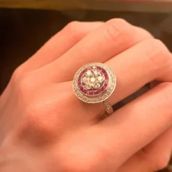Bague style Art Déco Diamants et Rubis