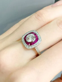 Bague style Art Déco diamants et Rubis