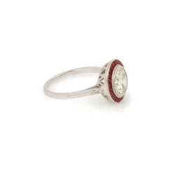 Bague Style Art Déco Diamants Rubis Or Gris (Certificat)