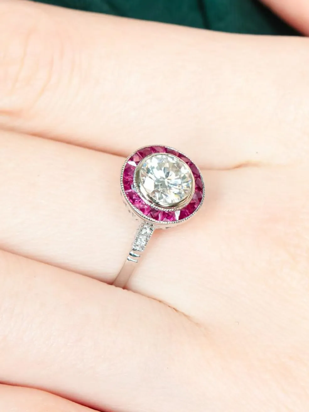 Bague style Art Déco Diamants Rubis