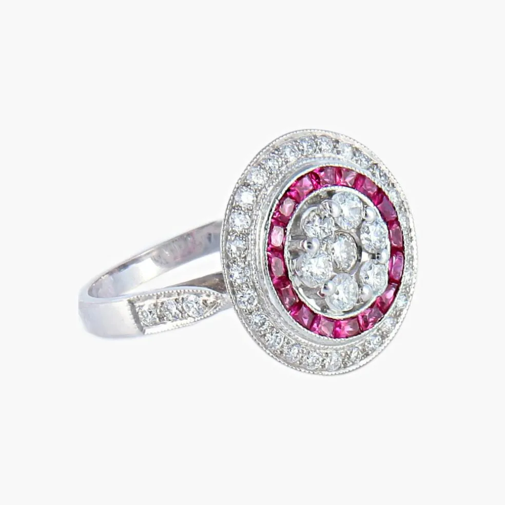 Bague style Art Déco Diamants et Rubis