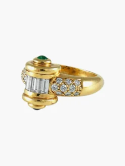Bague style Art Déco diamants et émeraudes