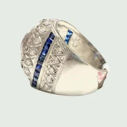 BAGUE STYLE ART DÉCO DIAMANTS SAPHIRS