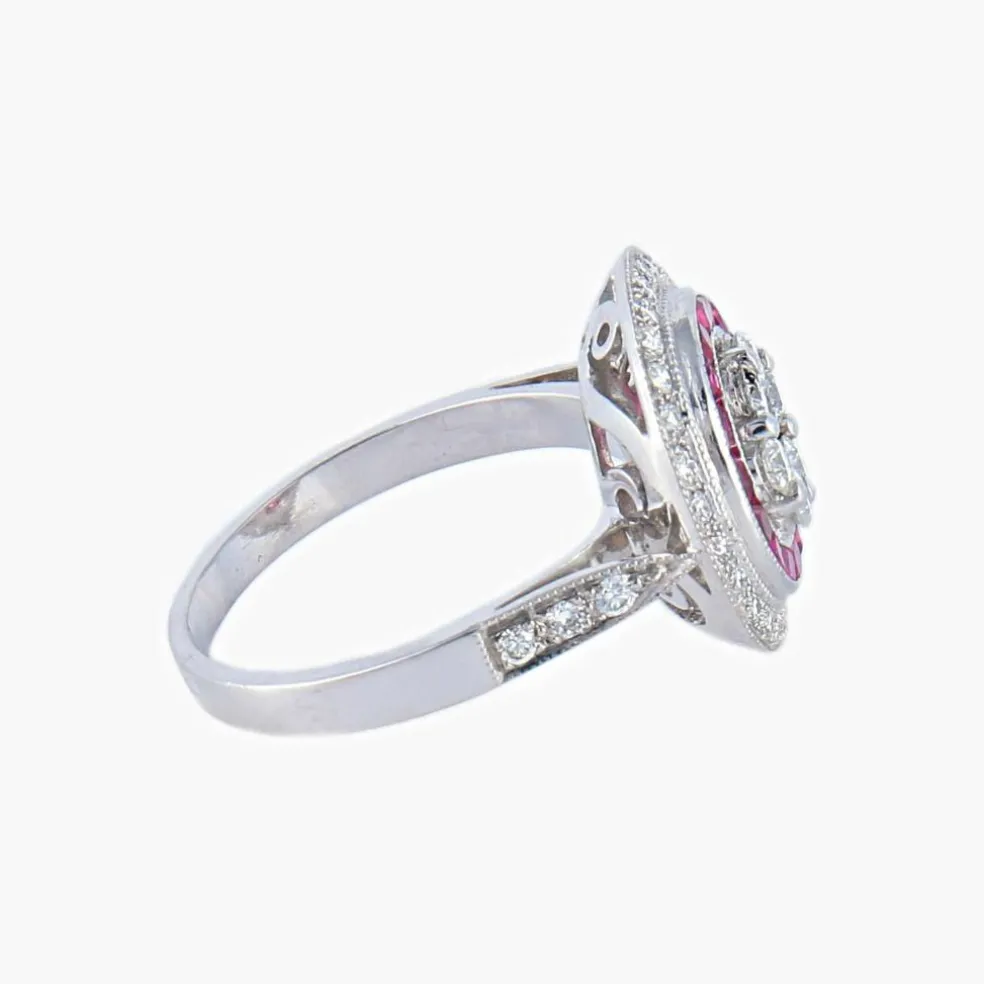 Bague style Art Déco Diamants et Rubis