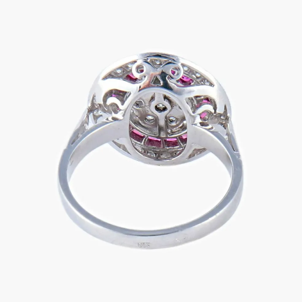 Bague style Art Déco Diamants et Rubis