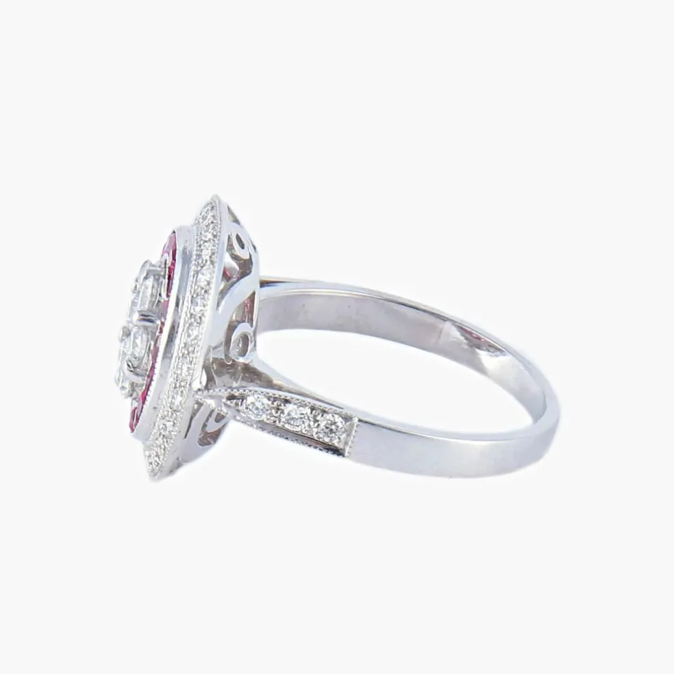Bague style Art Déco Diamants et Rubis