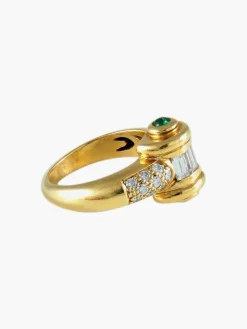 Bague style Art Déco diamants et émeraudes