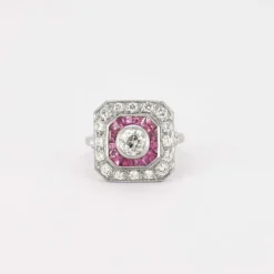 Bague style Art Déco Diamants et Rubis