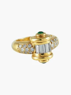 Bague style Art Déco diamants et émeraudes