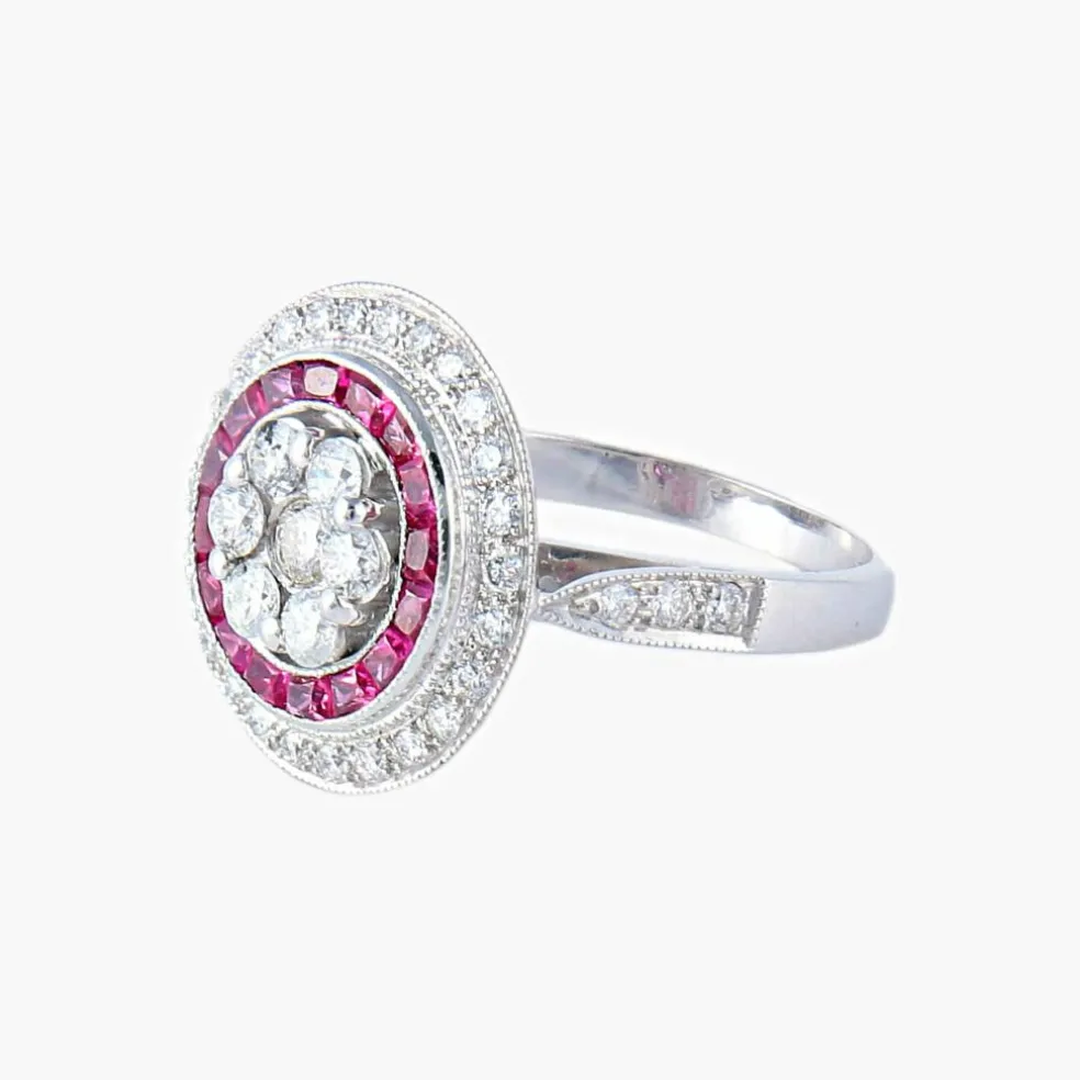 Bague style Art Déco Diamants et Rubis