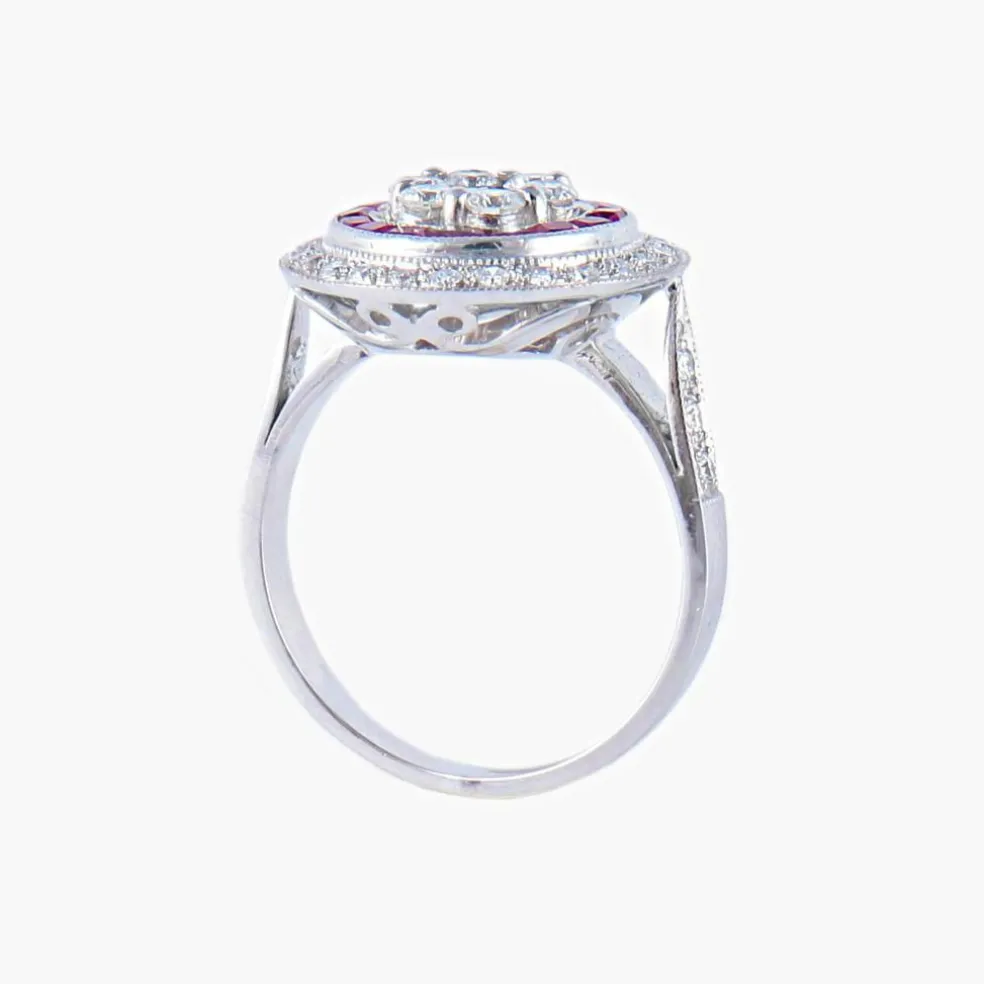 Bague style Art Déco Diamants et Rubis