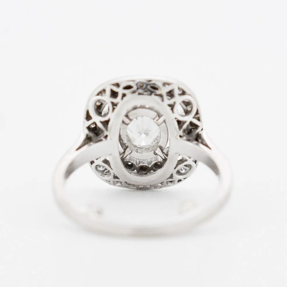 Bague style Art Déco double halo platine diamants
