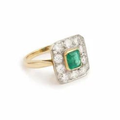 Bague Style Art Déco Emeraude Colombienne, Diamants