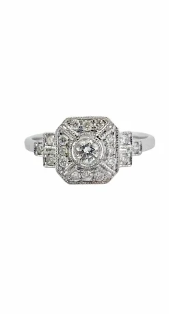 Bague style art déco en or blanc 18 carats et diamants
