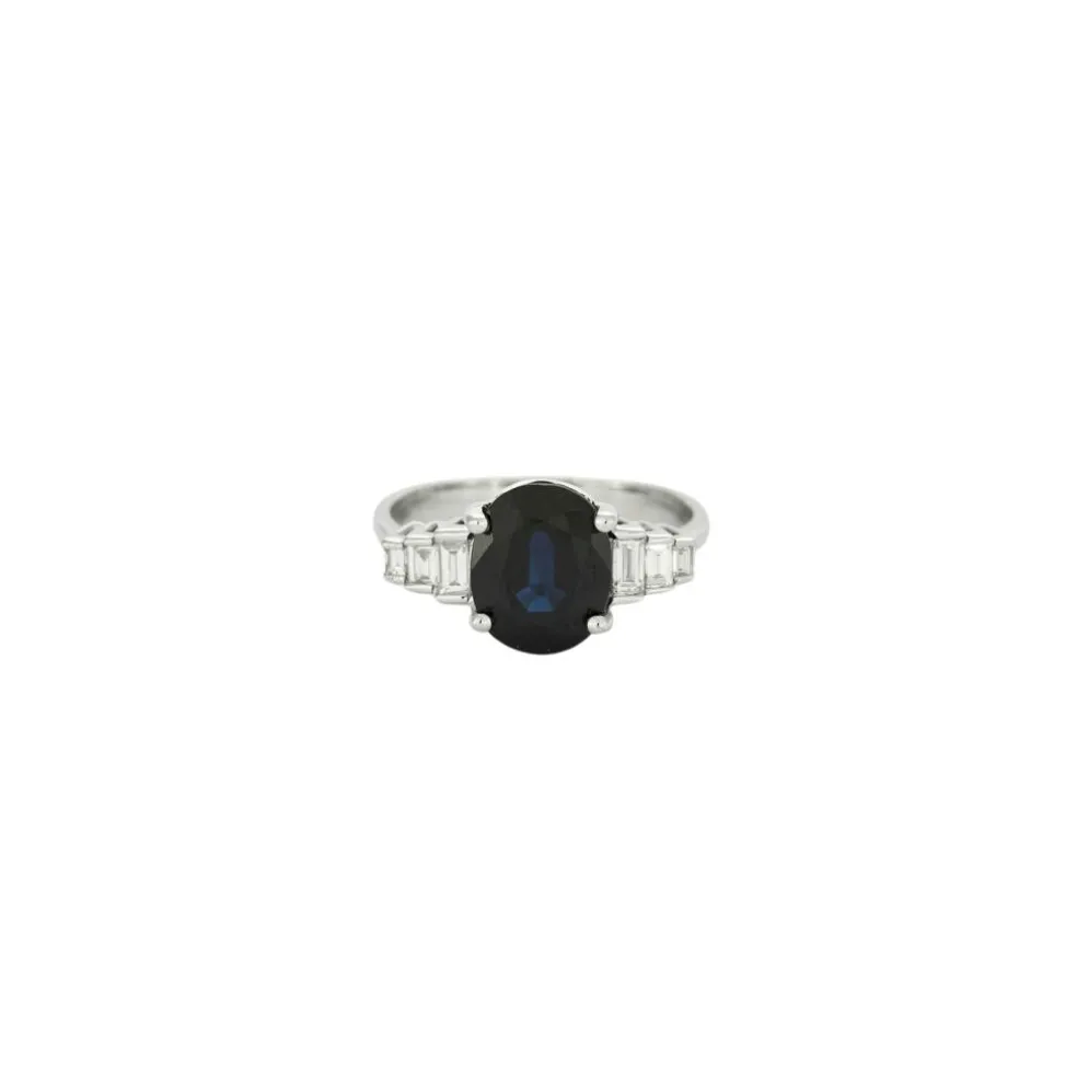 Bague style Art Déco Or blanc Saphir Diamants