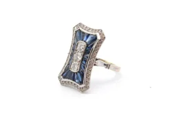 Bague style Art Déco Or blanc Saphirs Diamants
