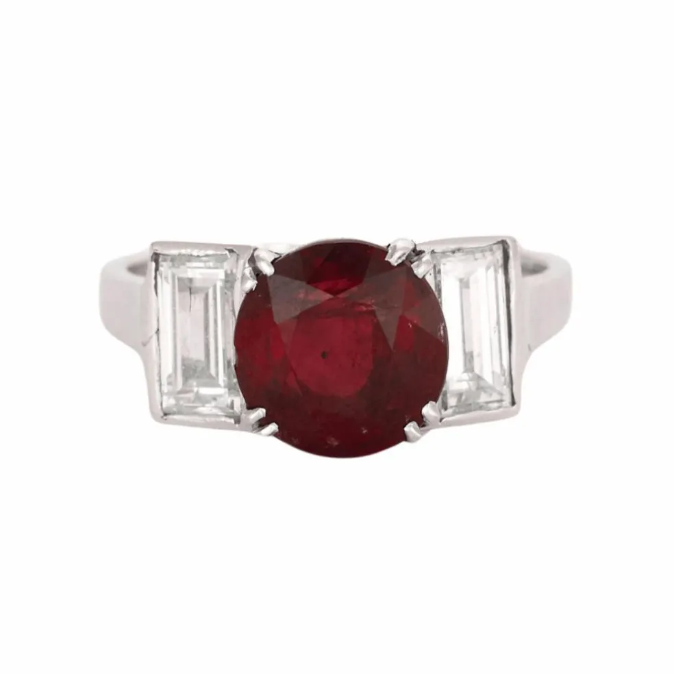 Bague style Art Déco or blanc, rubis et diamants