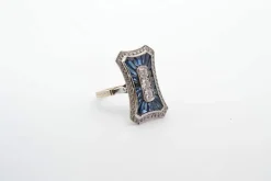 Bague style Art Déco Or blanc Saphirs Diamants