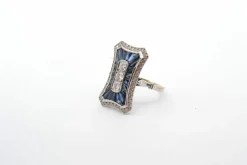Bague style Art Déco Or blanc Saphirs Diamants