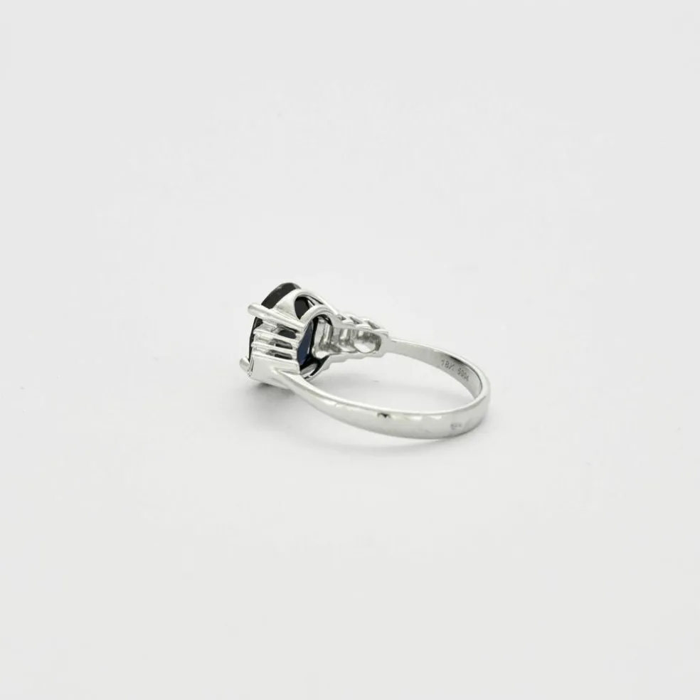 Bague style Art Déco Or blanc Saphir Diamants