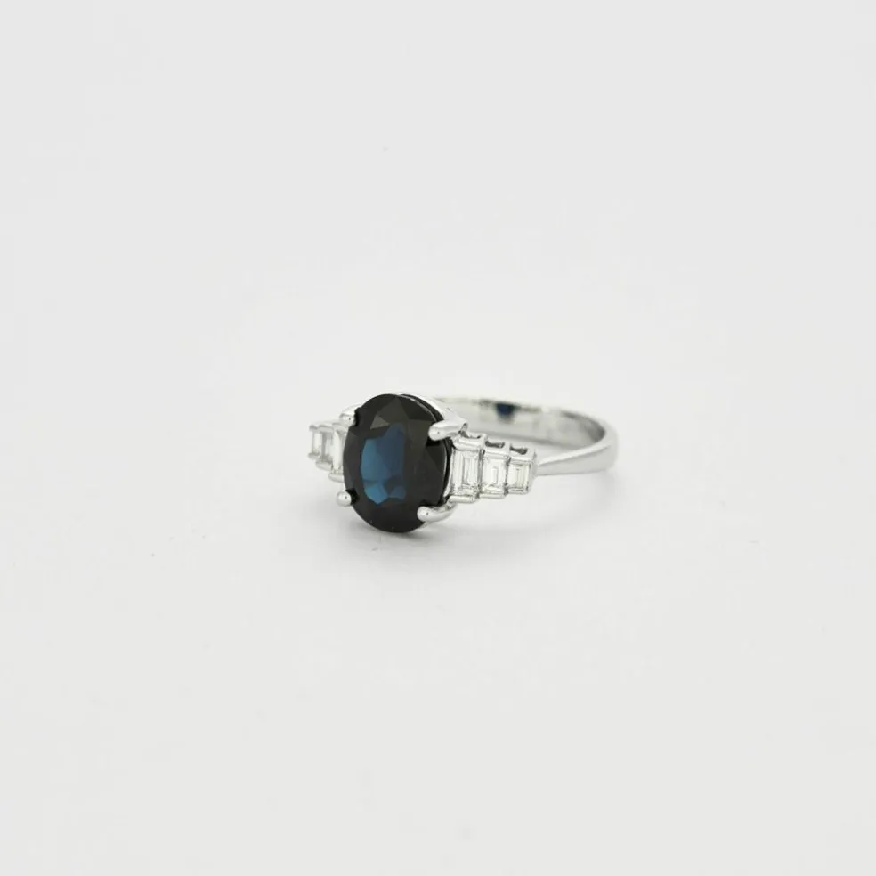 Bague style Art Déco Or blanc Saphir Diamants