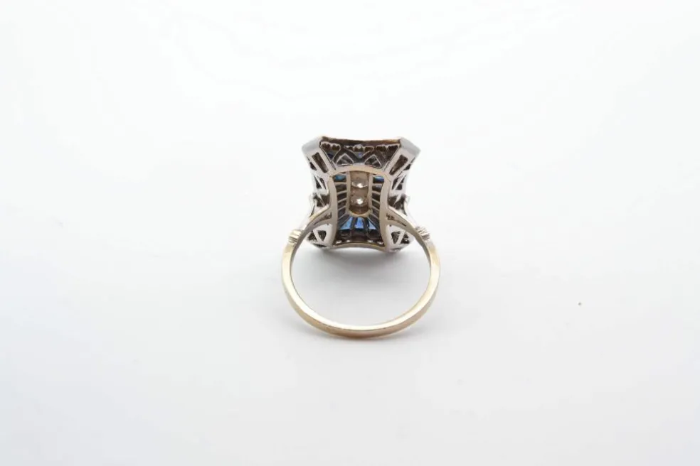 Bague style Art Déco Or blanc Saphirs Diamants