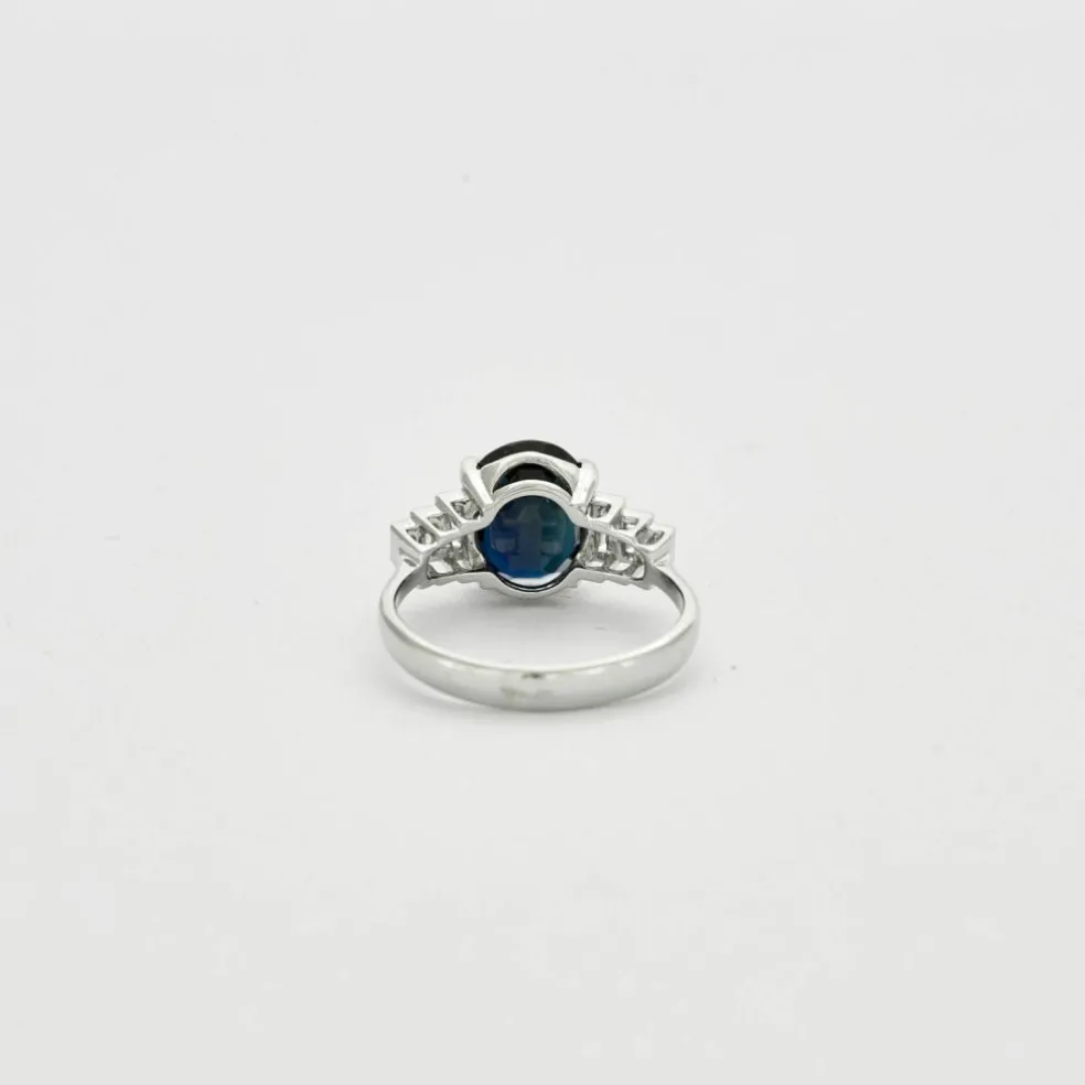 Bague style Art Déco Or blanc Saphir Diamants