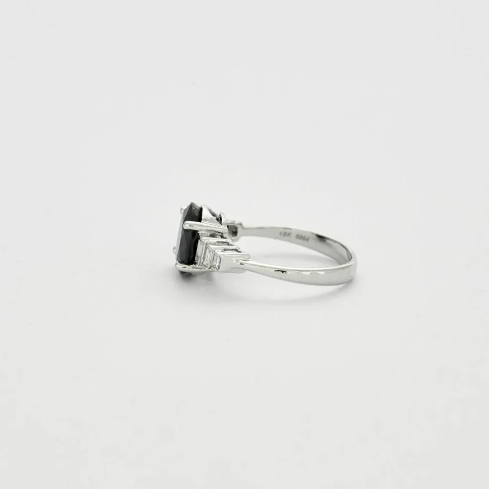 Bague style Art Déco Or blanc Saphir Diamants