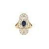 Bague Style Art Déco or jaune platine diamants saphir