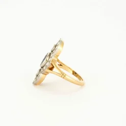 Bague Style Art Déco or jaune platine diamants saphir