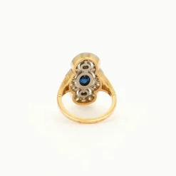 Bague Style Art Déco or jaune platine diamants saphir