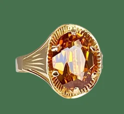 Bague style Art Déco or rose citrine