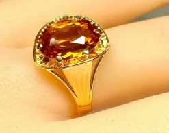 Bague style Art Déco or rose citrine