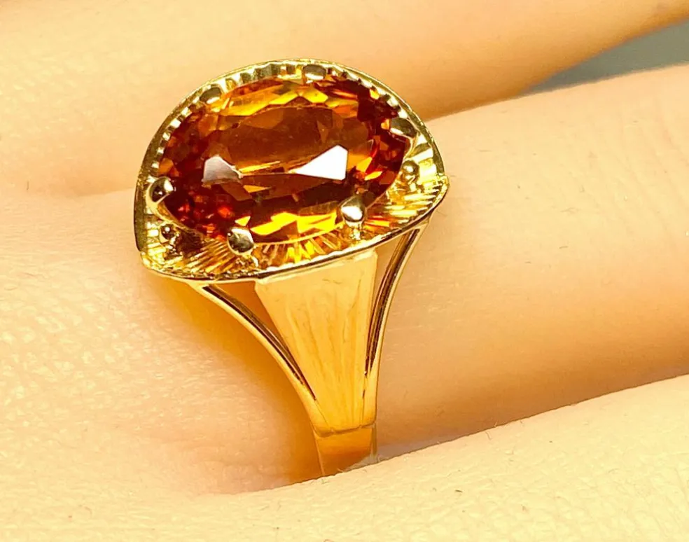 Bague style Art Déco or rose citrine
