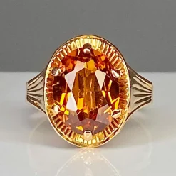 Bague style Art Déco or rose citrine
