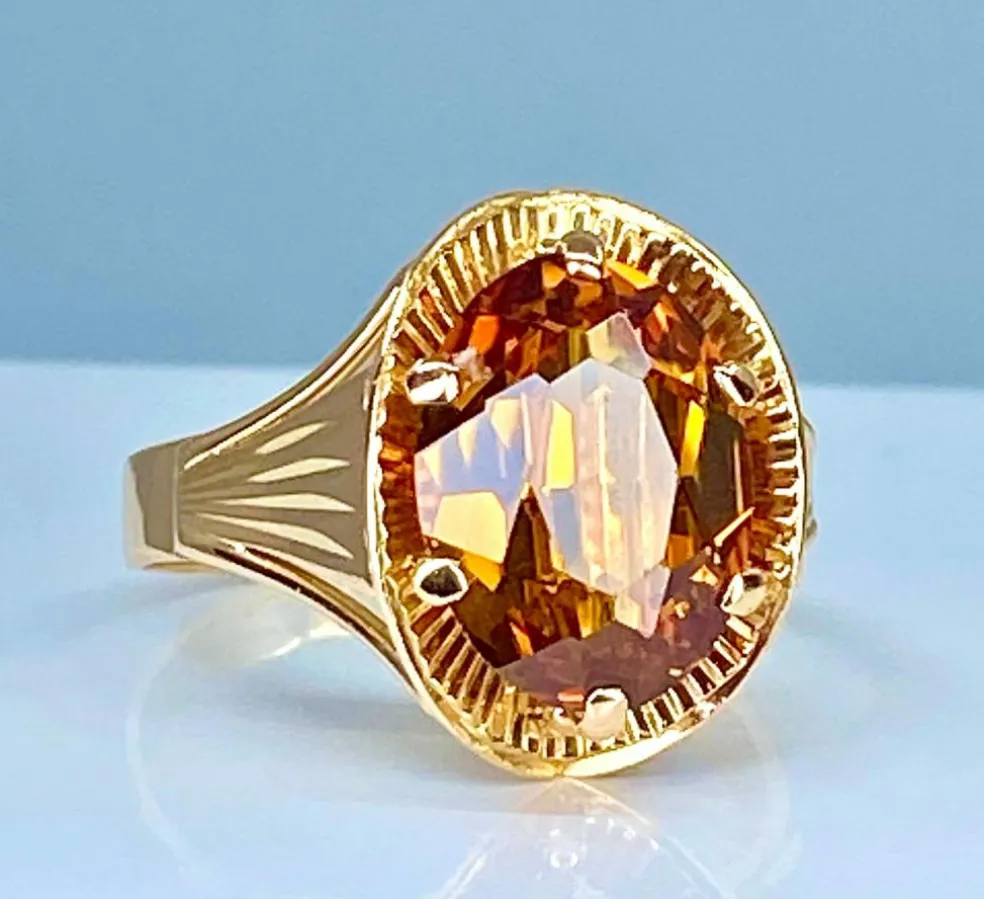 Bague style Art Déco or rose citrine
