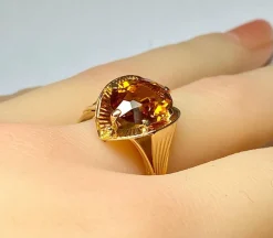 Bague style Art Déco or rose citrine