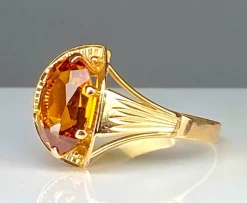 Bague style Art Déco or rose citrine