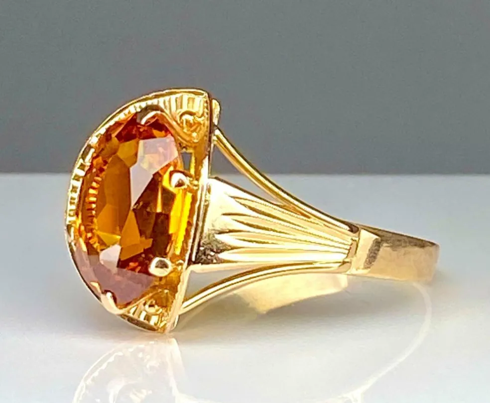Bague style Art Déco or rose citrine