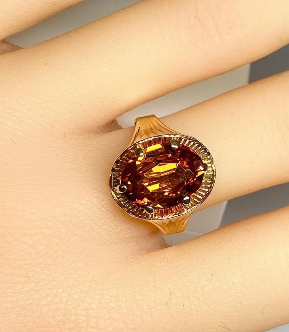 Bague style Art Déco or rose citrine