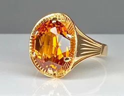 Bague style Art Déco or rose citrine