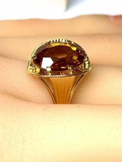 Bague style Art Déco or rose citrine