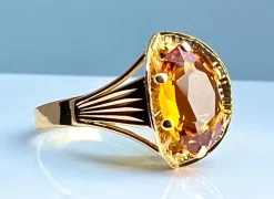 Bague style Art Déco or rose citrine