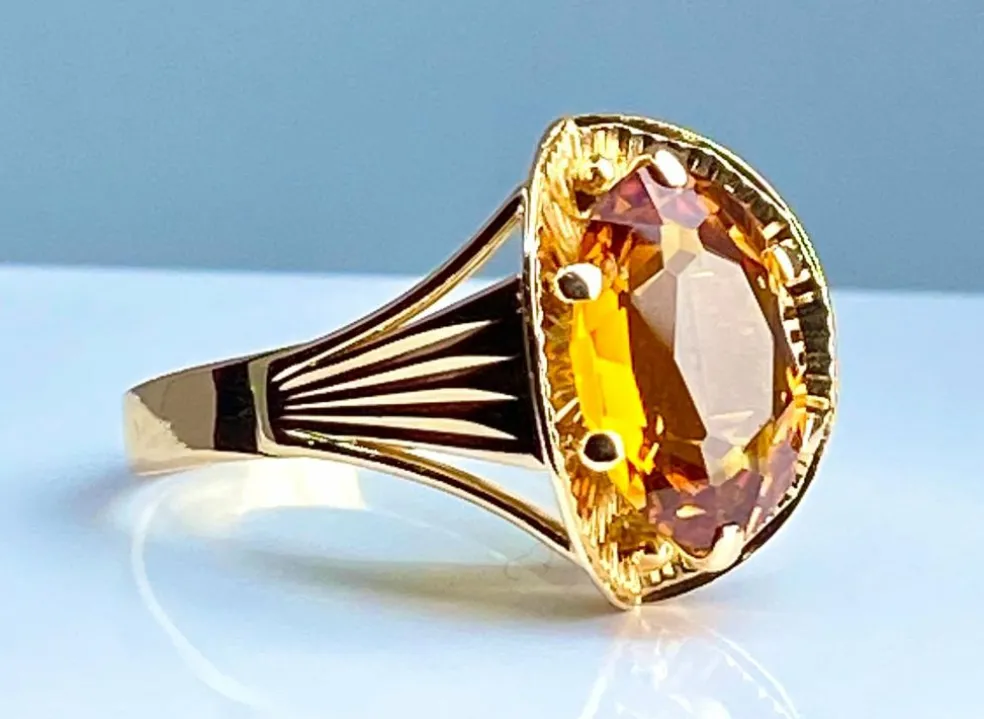 Bague style Art Déco or rose citrine