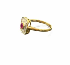 Bague style Art Déco or, rubis, diamants taille rose