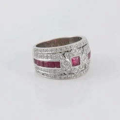 Bague style Art Déco Rubis Diamants