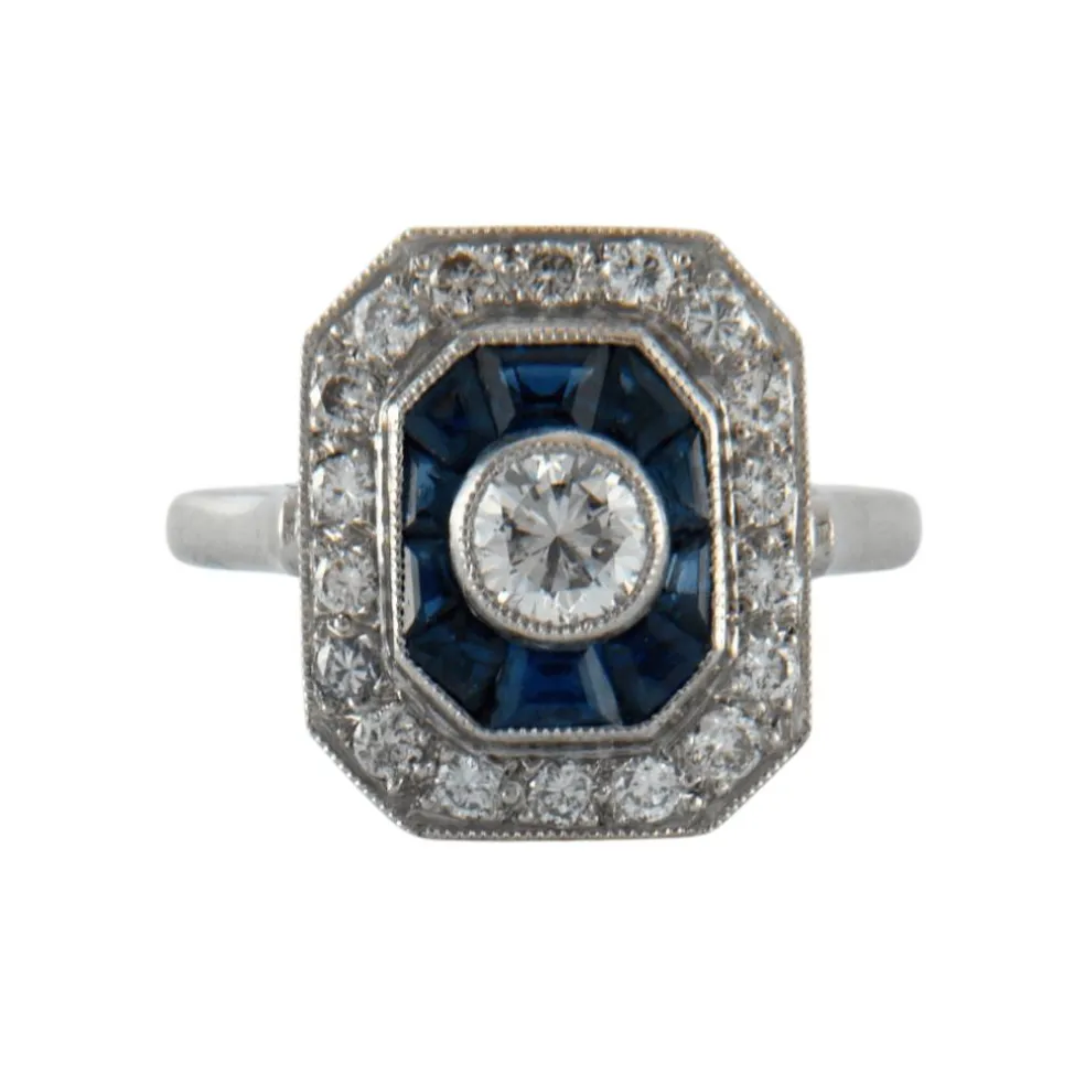 Bague style Art Déco Saphirs Diamants