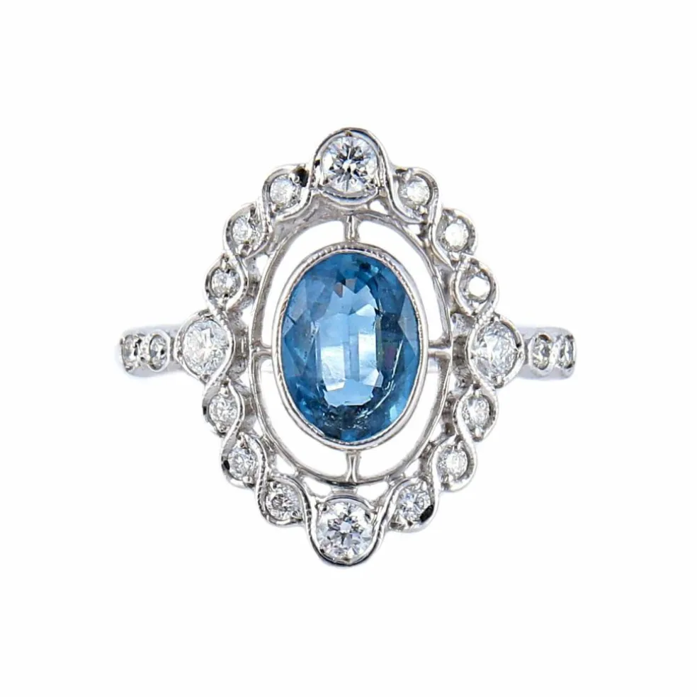 Bague style art déco Saphir Diamants